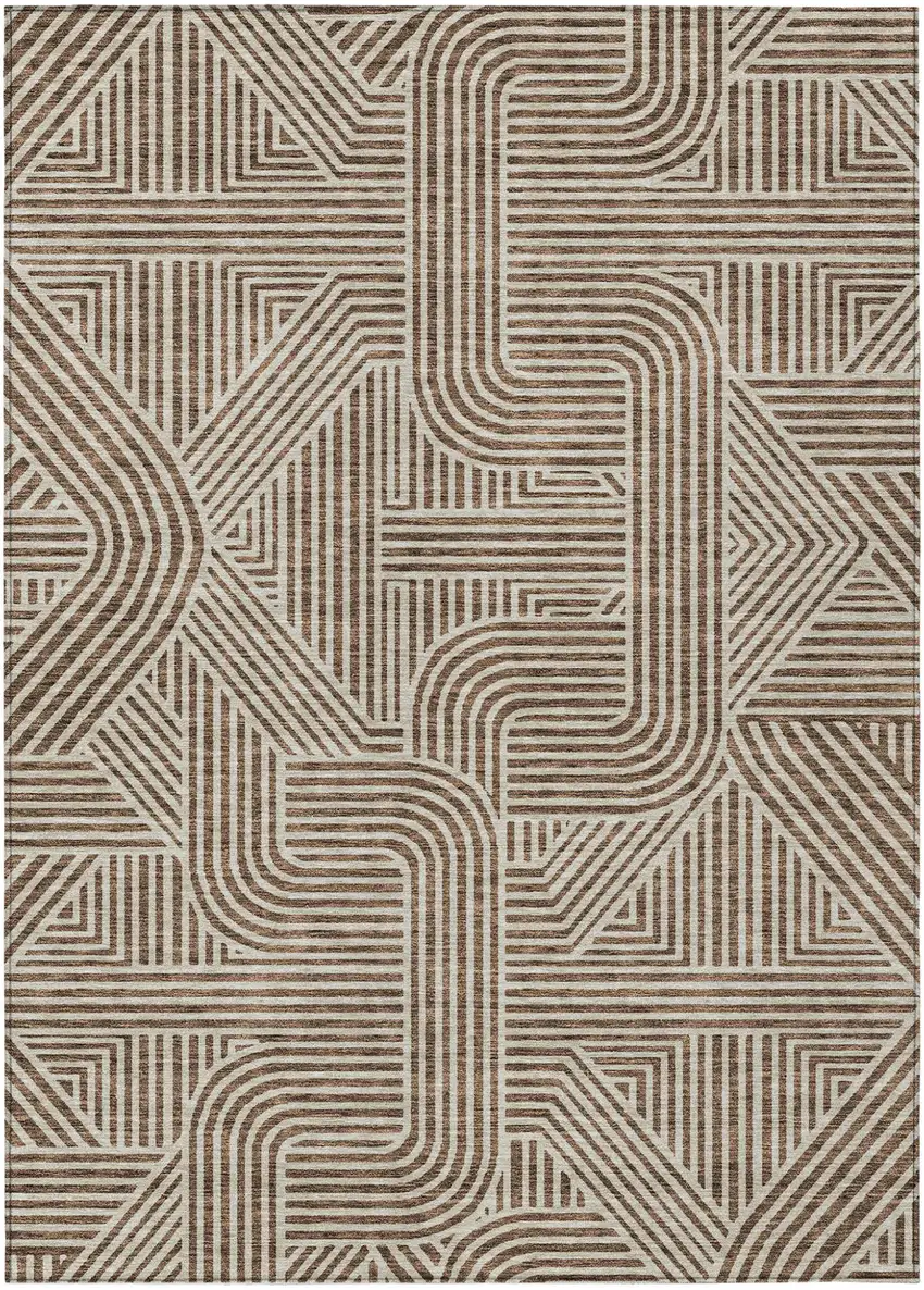 Brown And Beige Abstract Washable Indoor Outdoor Area Rug Photo 2