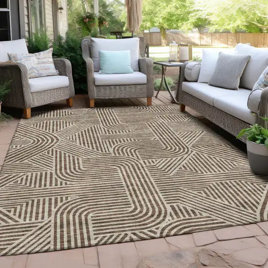 Brown And Beige Abstract Washable Indoor Outdoor Area Rug Photo 8