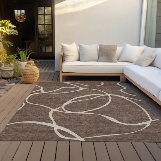 Brown And Beige Abstract Washable Indoor Outdoor Area Rug Photo 8
