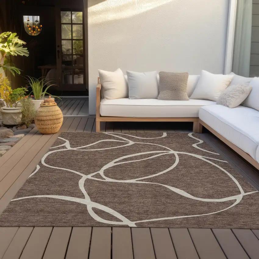 Brown And Beige Abstract Washable Indoor Outdoor Area Rug Photo 8