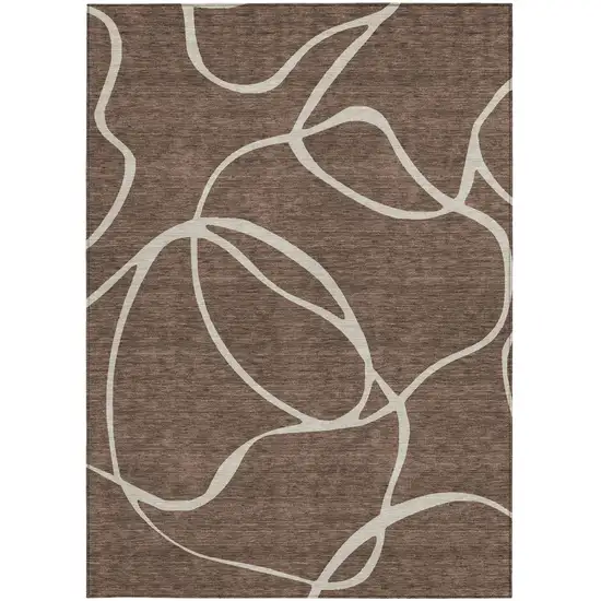 Brown And Beige Abstract Washable Indoor Outdoor Area Rug Photo 7