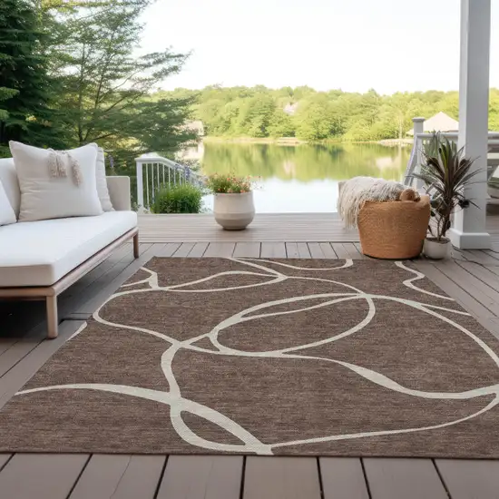 Brown And Beige Abstract Washable Indoor Outdoor Area Rug Photo 9