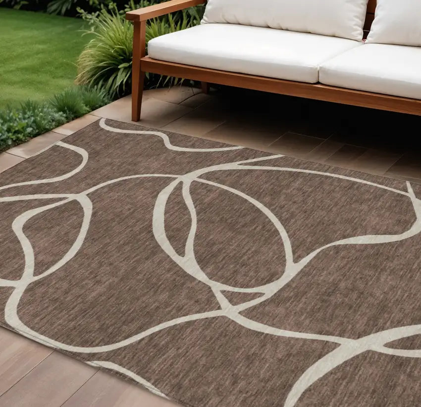 Brown And Beige Abstract Washable Indoor Outdoor Area Rug Photo 1