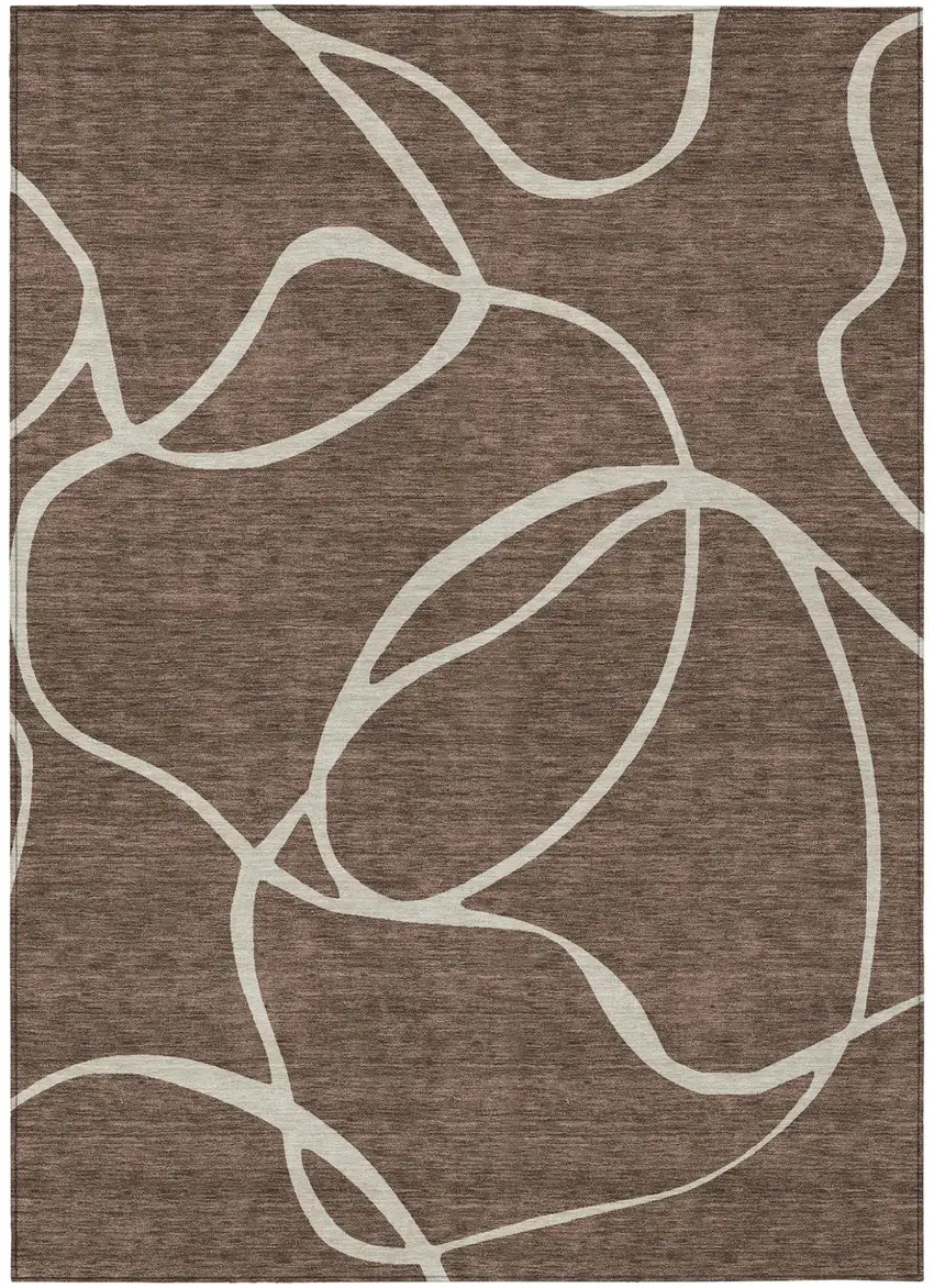 Brown And Beige Abstract Washable Indoor Outdoor Area Rug Photo 2