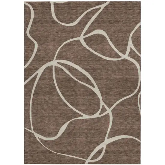 Brown And Beige Abstract Washable Indoor Outdoor Area Rug Photo 6