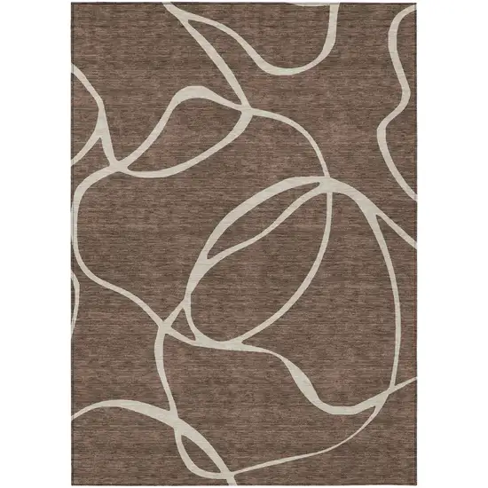 Brown And Beige Abstract Washable Indoor Outdoor Area Rug Photo 2