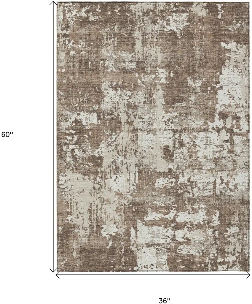 Brown And Beige Abstract Washable Indoor Outdoor Area Rug Photo 3