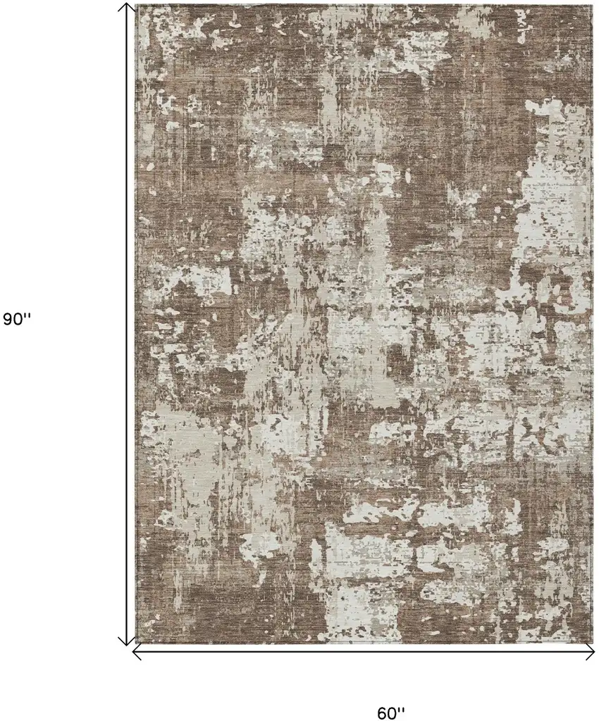 Brown And Beige Abstract Washable Indoor Outdoor Area Rug Photo 3