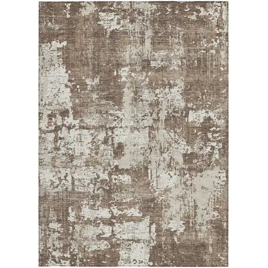 Brown And Beige Abstract Washable Indoor Outdoor Area Rug Photo 6
