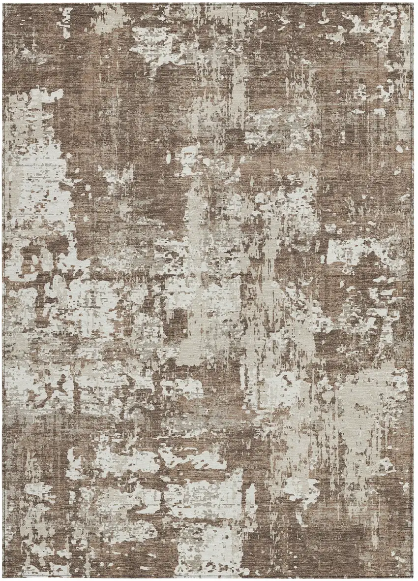 Brown And Beige Abstract Washable Indoor Outdoor Area Rug Photo 6