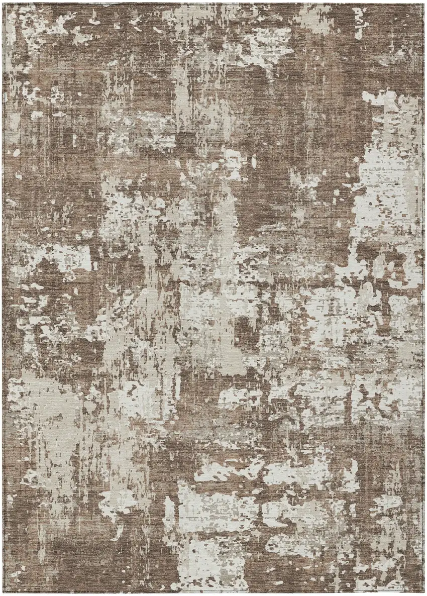Brown And Beige Abstract Washable Indoor Outdoor Area Rug Photo 2