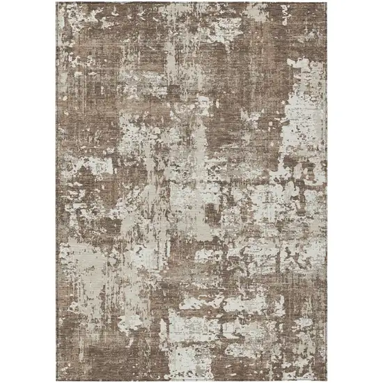 Brown And Beige Abstract Washable Indoor Outdoor Area Rug Photo 2