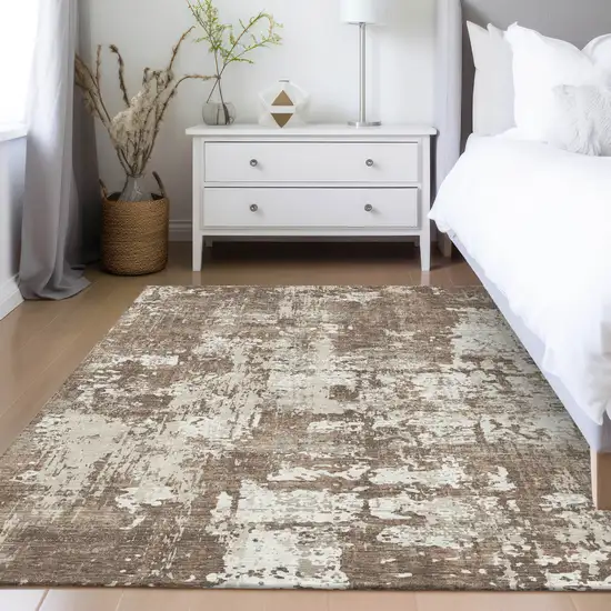 Brown And Beige Abstract Washable Indoor Outdoor Area Rug Photo 9
