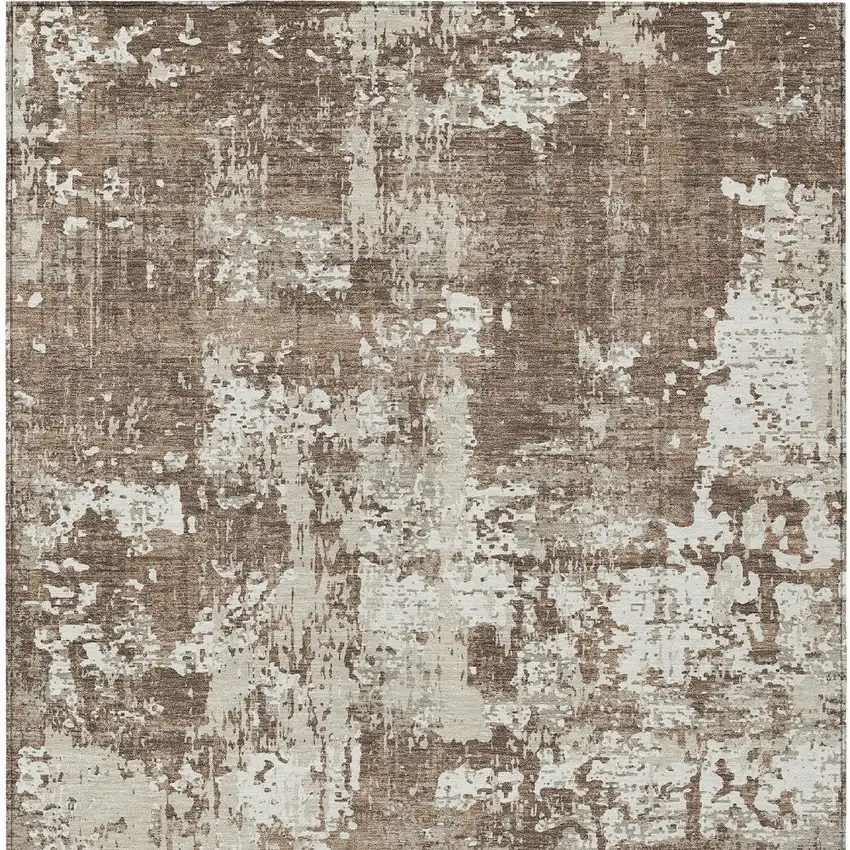Brown And Beige Abstract Washable Indoor Outdoor Area Rug Photo 6
