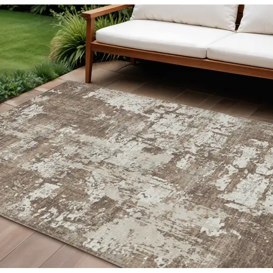 Brown And Beige Abstract Washable Indoor Outdoor Area Rug Photo 1
