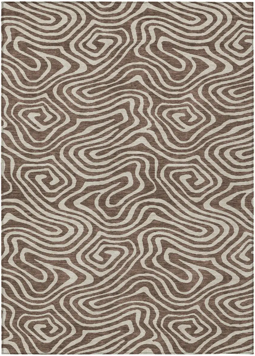 Brown And Beige Abstract Washable Indoor Outdoor Area Rug Photo 1