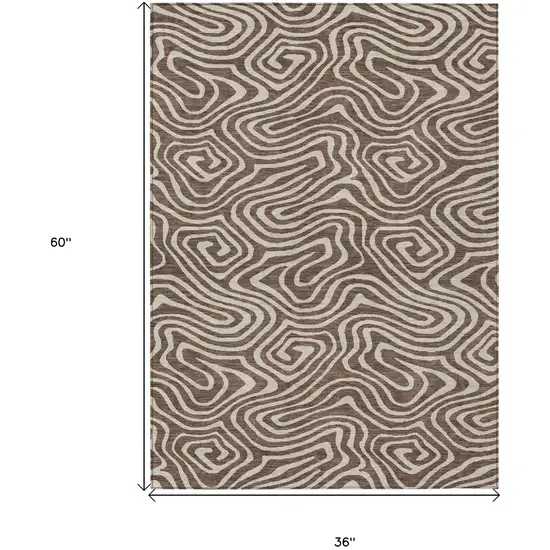 Brown And Beige Abstract Washable Indoor Outdoor Area Rug Photo 2