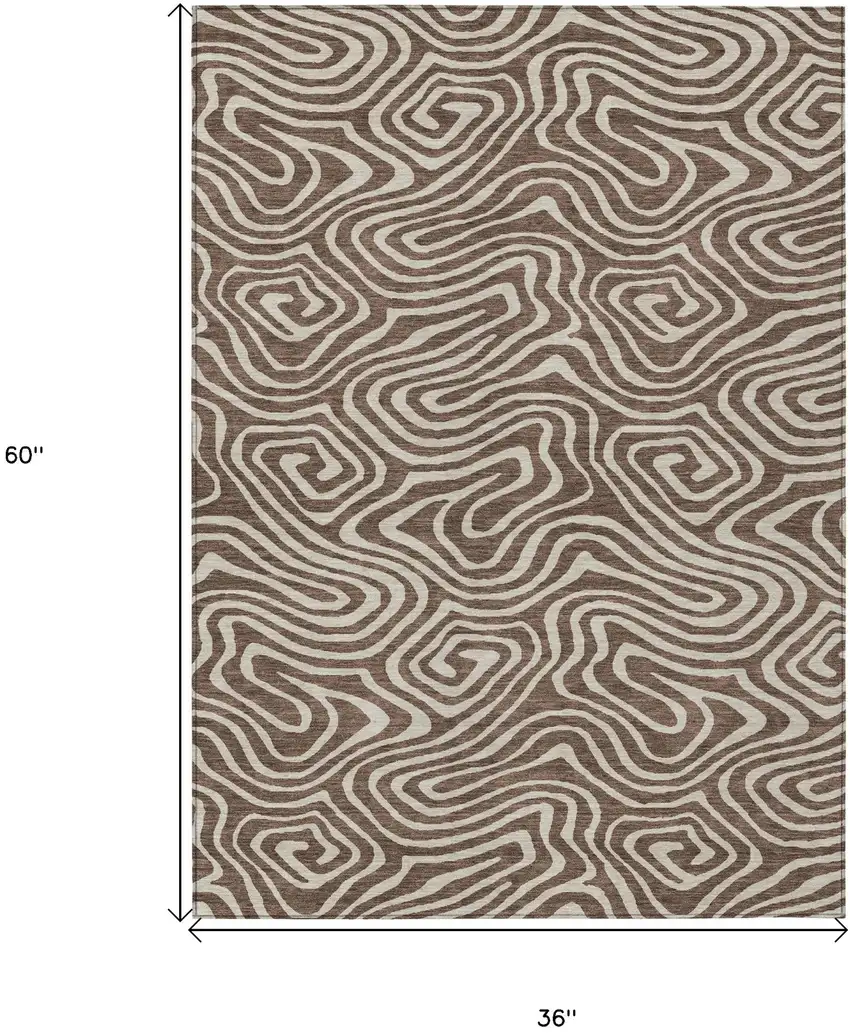 Brown And Beige Abstract Washable Indoor Outdoor Area Rug Photo 2