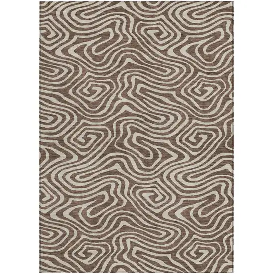 Brown And Beige Abstract Washable Indoor Outdoor Area Rug Photo 6