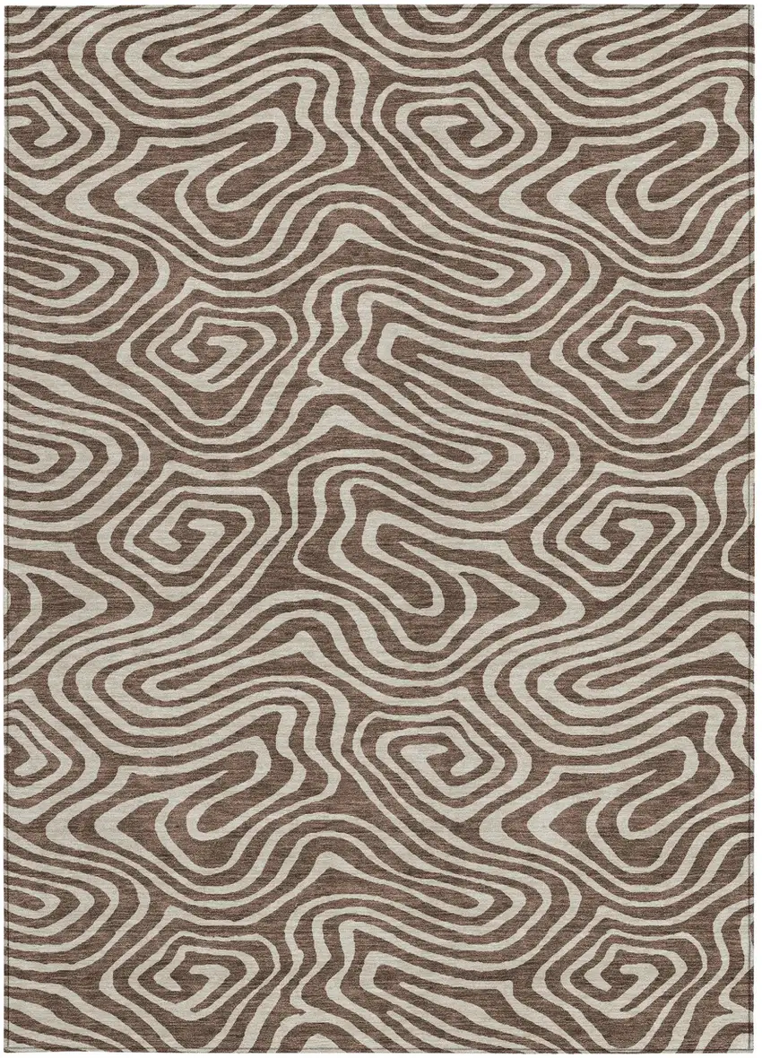 Brown And Beige Abstract Washable Indoor Outdoor Area Rug Photo 6