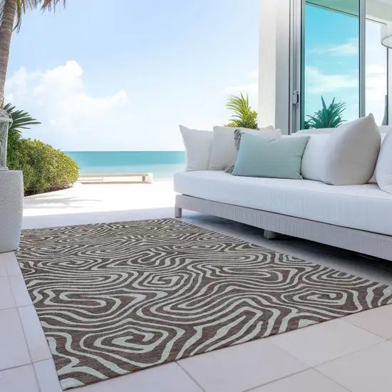 Brown And Beige Abstract Washable Indoor Outdoor Area Rug Photo 9