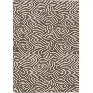 Photo of Brown And Beige Abstract Washable Indoor Outdoor Area Rug