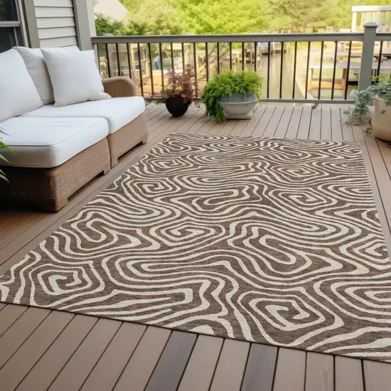 Brown And Beige Abstract Washable Indoor Outdoor Area Rug Photo 7
