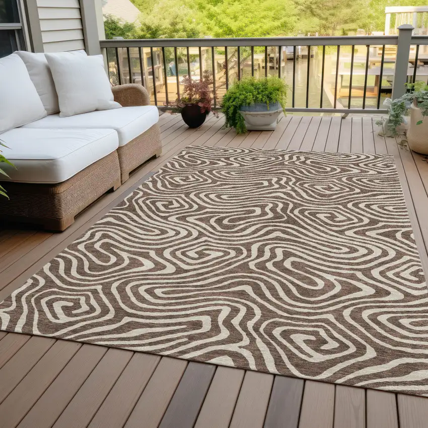 Brown And Beige Abstract Washable Indoor Outdoor Area Rug Photo 7