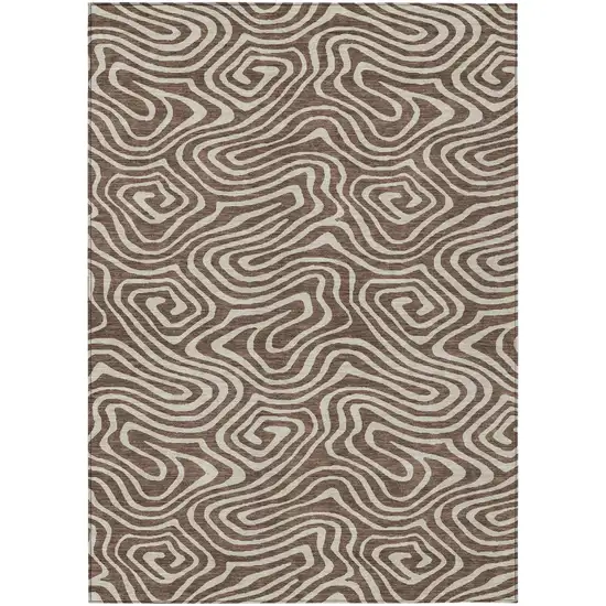 Brown And Beige Abstract Washable Indoor Outdoor Area Rug Photo 2