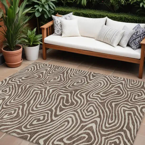Brown And Beige Abstract Washable Indoor Outdoor Area Rug Photo 1