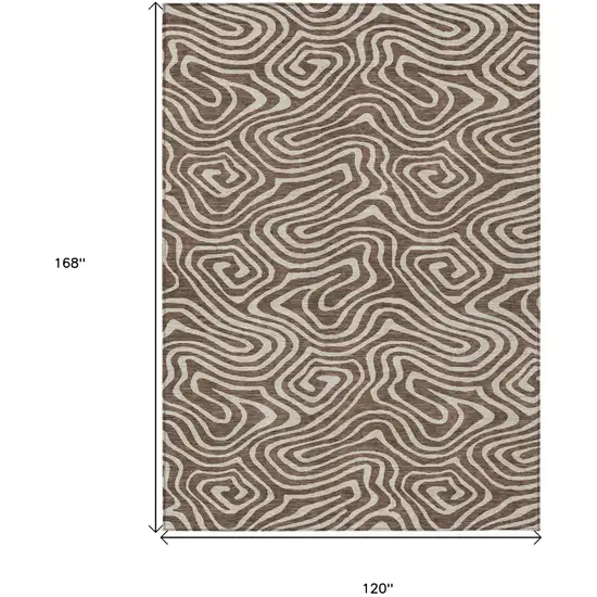 Brown And Beige Abstract Washable Indoor Outdoor Area Rug Photo 3