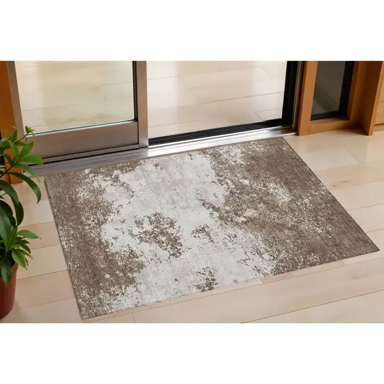 Brown And Beige Abstract Washable Indoor Outdoor Area Rug Photo 1