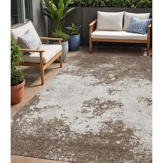 Brown And Beige Abstract Washable Indoor Outdoor Area Rug Photo 1