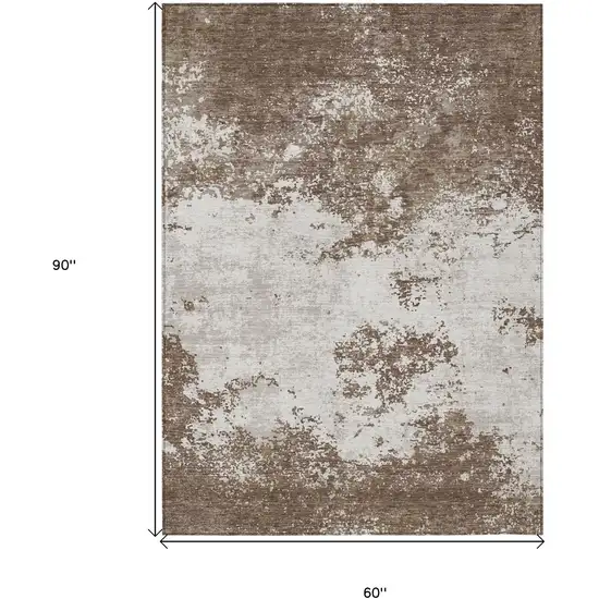 Brown And Beige Abstract Washable Indoor Outdoor Area Rug Photo 3