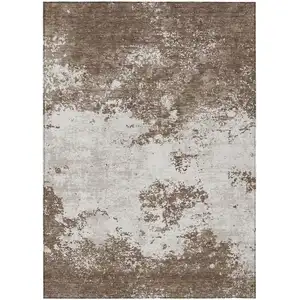 Photo of Brown And Beige Abstract Washable Indoor Outdoor Area Rug