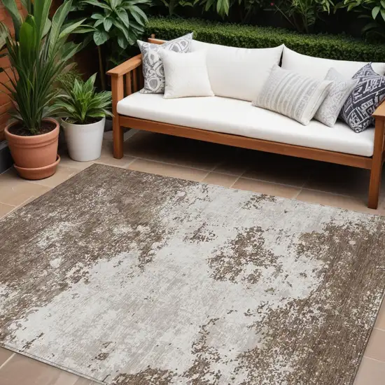 Brown And Beige Abstract Washable Indoor Outdoor Area Rug Photo 1