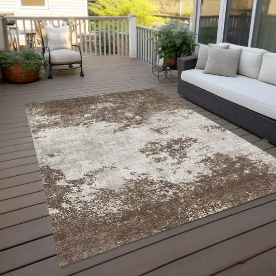 Brown And Beige Abstract Washable Indoor Outdoor Area Rug Photo 8