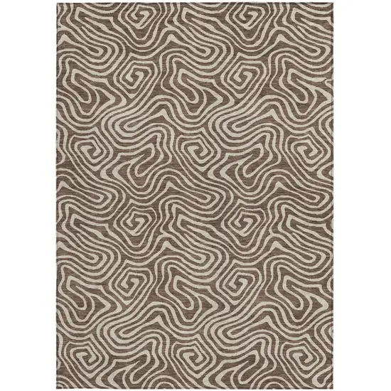 Brown And Beige Abstract Washable Indoor Outdoor Area Rug Photo 7