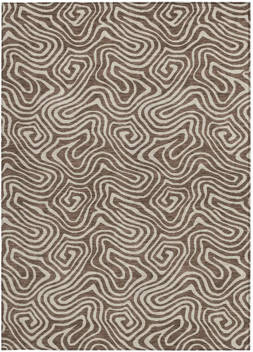 Brown And Beige Abstract Washable Indoor Outdoor Area Rug Photo 7