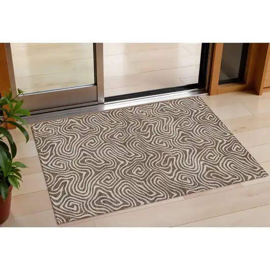 Brown And Beige Abstract Washable Indoor Outdoor Area Rug Photo 1