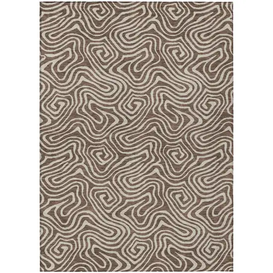 Brown And Beige Abstract Washable Indoor Outdoor Area Rug Photo 2
