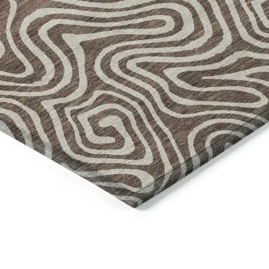 Brown And Beige Abstract Washable Indoor Outdoor Area Rug Photo 5