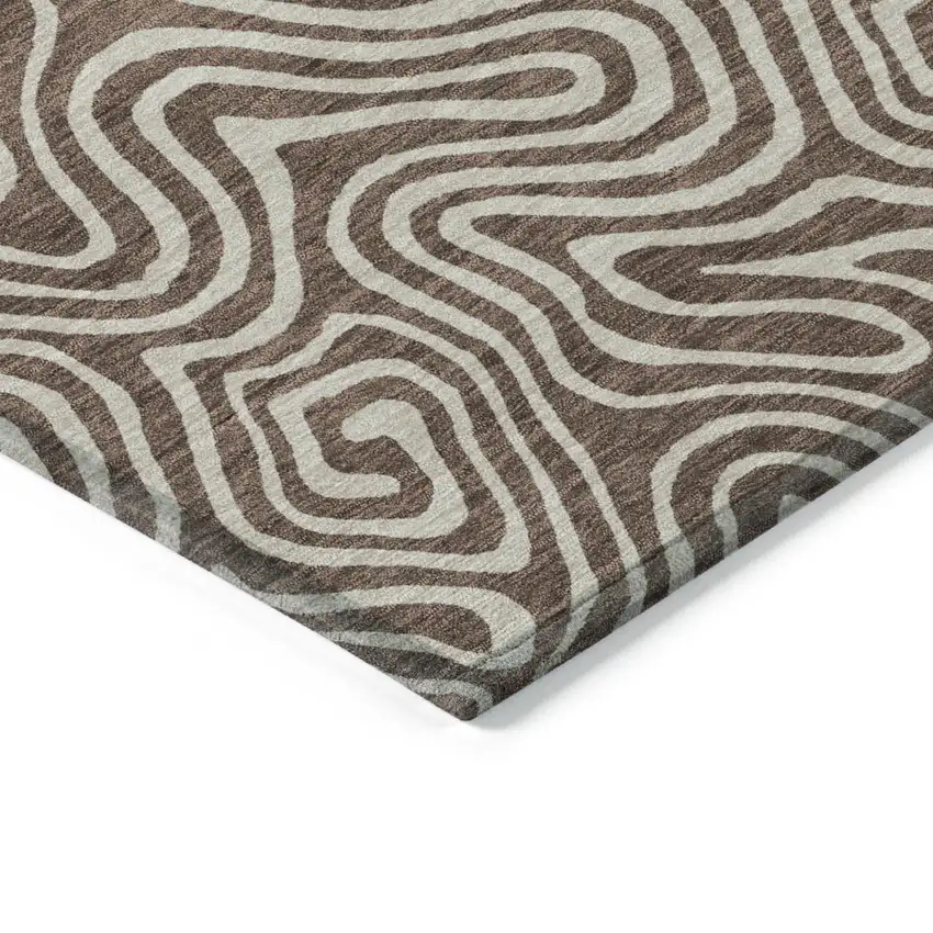 Brown And Beige Abstract Washable Indoor Outdoor Area Rug Photo 5