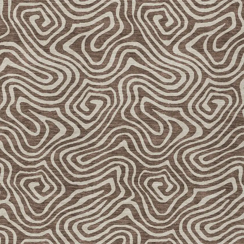 Brown And Beige Abstract Washable Indoor Outdoor Area Rug Photo 6