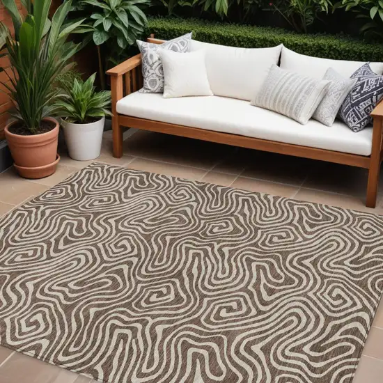 Brown And Beige Abstract Washable Indoor Outdoor Area Rug Photo 1
