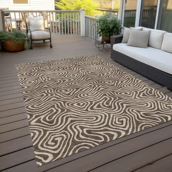 Brown And Beige Abstract Washable Indoor Outdoor Area Rug Photo 8