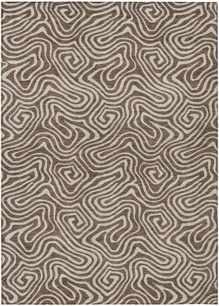 Brown And Beige Abstract Washable Indoor Outdoor Area Rug Photo 2