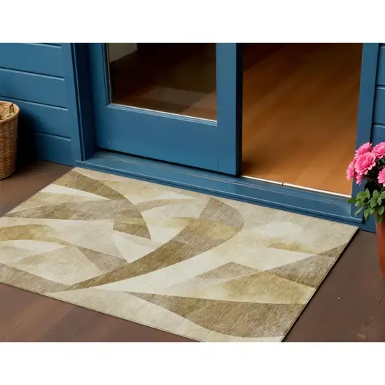 Brown And Beige Abstract Washable Indoor Outdoor Area Rug Photo 2