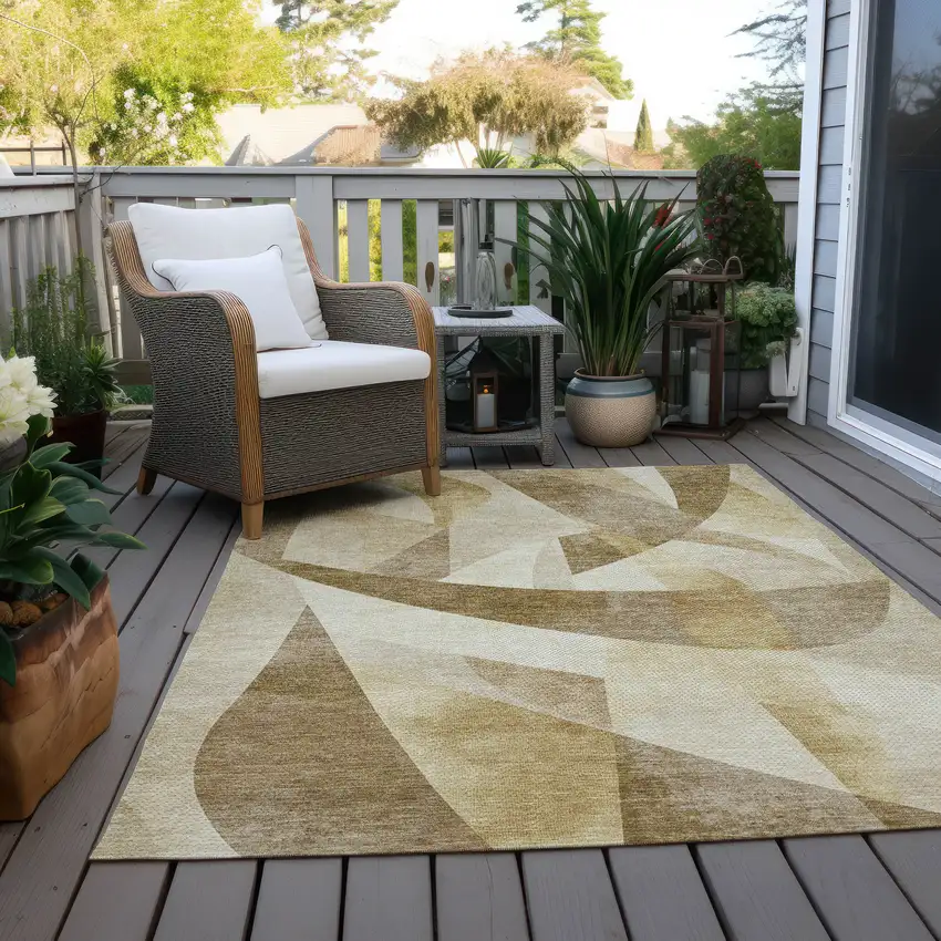 Brown And Beige Abstract Washable Indoor Outdoor Area Rug Photo 7