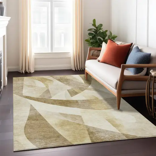 Brown And Beige Abstract Washable Indoor Outdoor Area Rug Photo 6